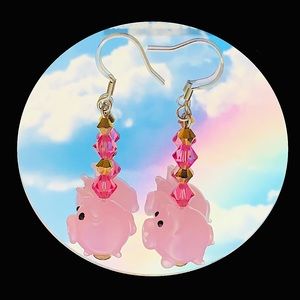 Pig earring set w/ Swarovski crystals